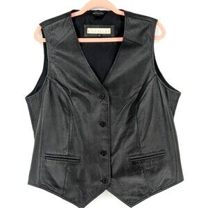 EXCELLED Womens Black Leather Vest SIZE XL Motercycle Grunge Gothic